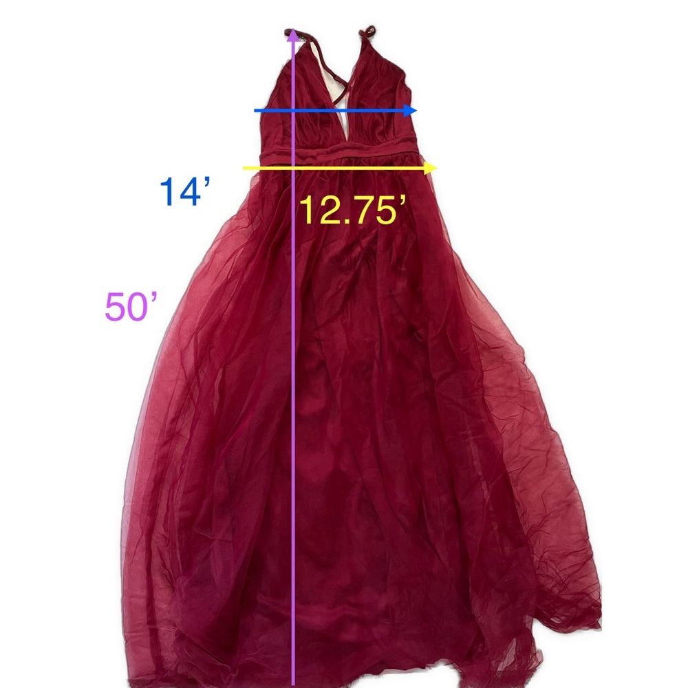 🎉6/$26🎉SHEIN Red Plunge Neck Split Thigh Tulle Dress - Picture 2 of 4